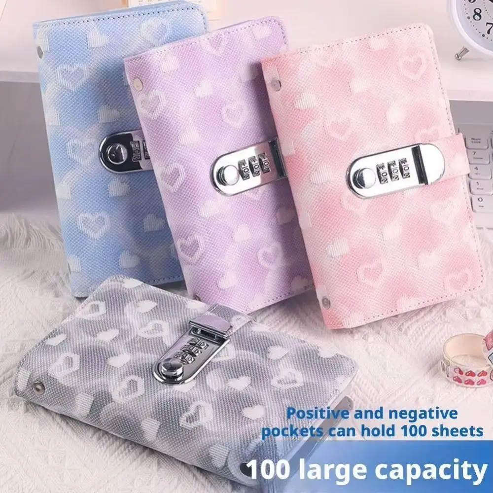 Password Lock Cash Savings Book Waterproof Design PU Leather Savings Wallet Notebook Large Capacity Heart Print