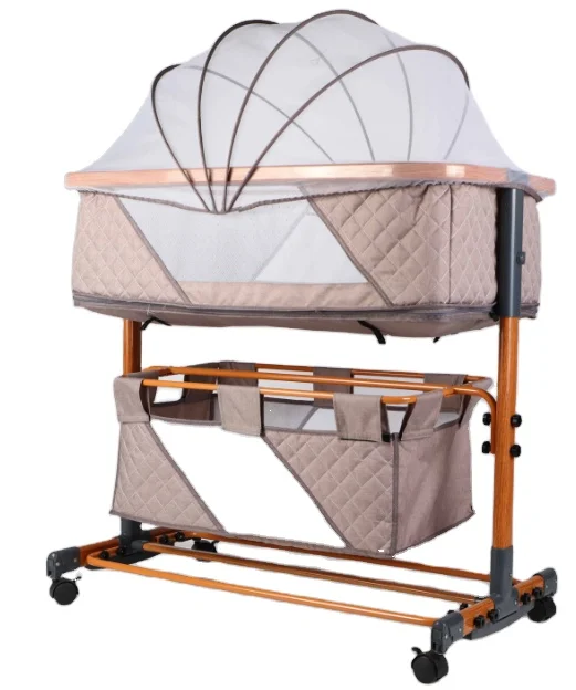 

Cot rocking chair with mosquito net and storage rack