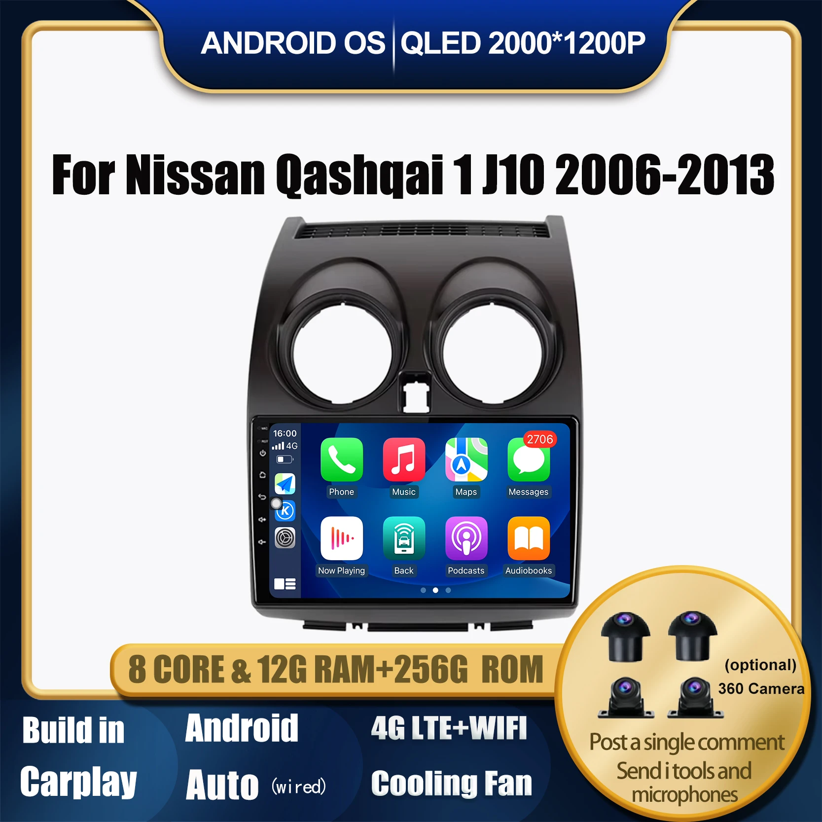 

Android 14 For Nissan Qashqai 1 J10 2006 2007-2013 Carplay Auto Car Radio Multimedia Player Video NO 2din DVD Tools 4G Lte WIFI