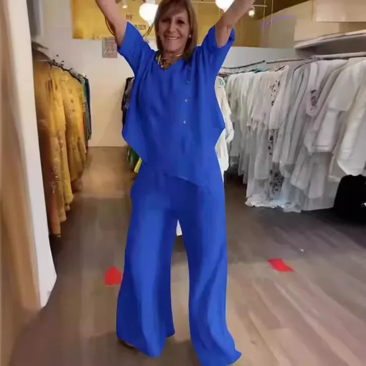 

Tracksuit Women Set Solid Color Casual Bat Sleeves Tops and Wide Leg Pants Set Cotton and Linen Two Piece Sets Womens Outifits