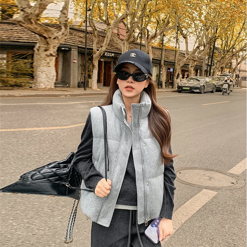 سترة سترات معاطف نسائية سترات متينة جيب وسحاب وياقة واقفة بدون أكمام سميكة بقصة ضيقة غير رسمية للمكتب للسيدات لخريف وشتاء 2025