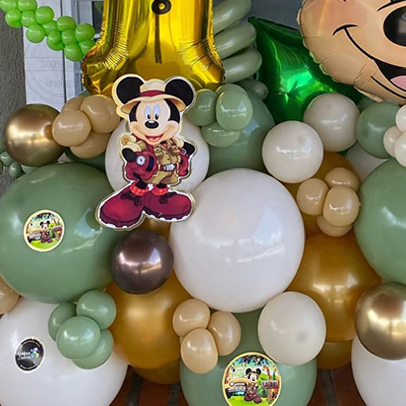 74 STKS Jungle Groene Mickey Mouse Partij Verjaardag Decoratie Latex Ballon Set Aluminium Film Digitale kinderen Baby Douche Decorat