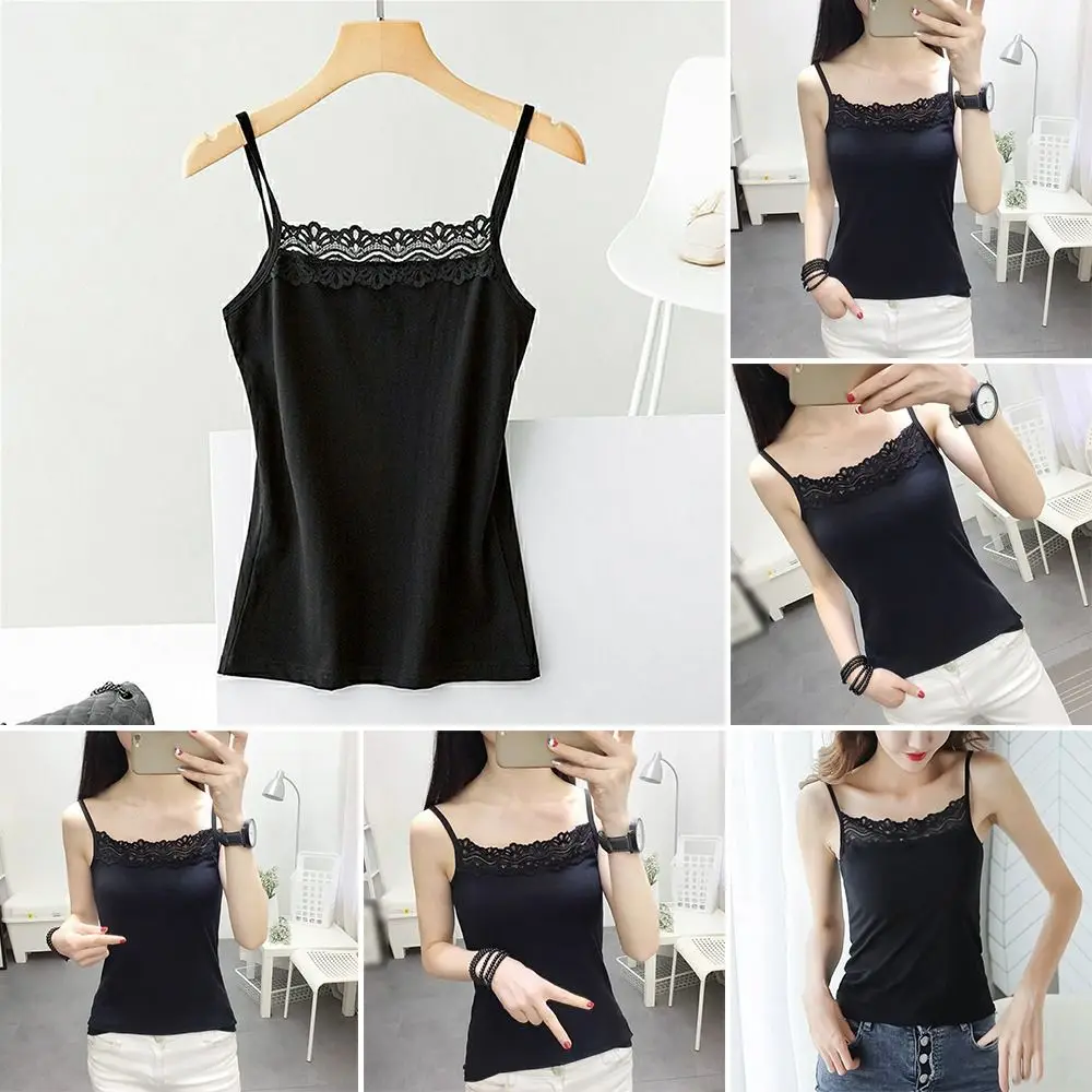 Casual Spaghetti Strap Summer Tank Tops With Lace Sleeveless Cami Top Shirt Sport Underwear Vest Corset for Women