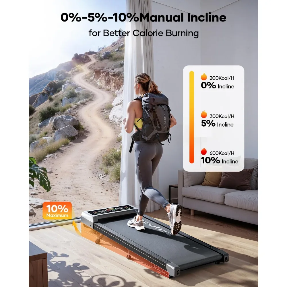 Walking Pad 10% Incline, 3.0HP Brushless Quiet Under Desk Treadmill, Portable Home/Office Running Machine 300 lbs RGB LED,Custom
