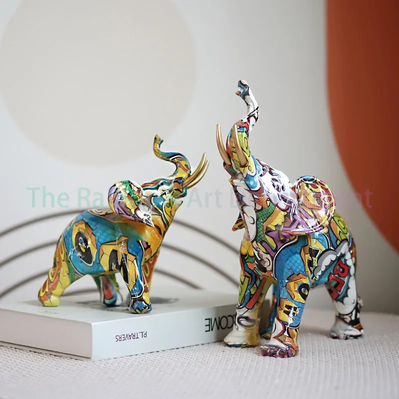 Modern creative graffiti elephant ornament home porch TV cabinet office decoration resin crafts