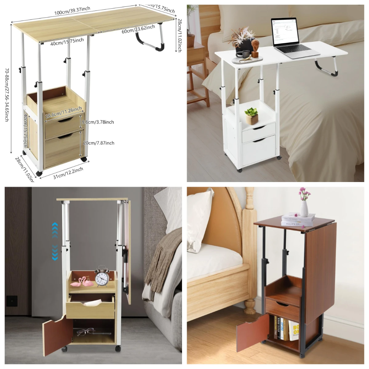 طاولة كمبيوتر محمول قابلة للتعديل بارتفاع فوق السرير مع عجلات ودرج قابلة للطي للمستشفى والمنزل والسرير واستخدام الأريكة وطاولة تناول الطعام المحمولة للعمل