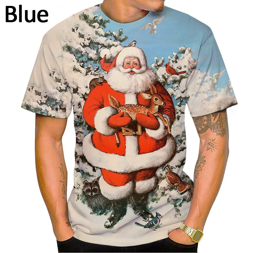 2021 Summer New Unisex Christmas T-shirt 3D Printing Men\'s Christmas Eve Casual Cool Short Sleeve Tops