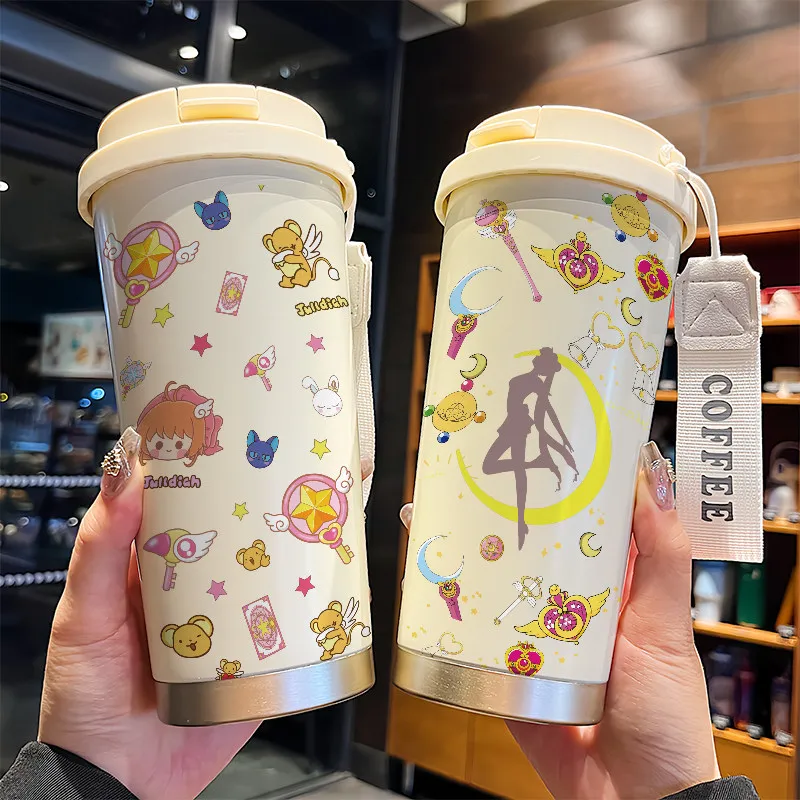 Anime Sailor Cup Cute Tsukino Usagi Stainless Steel Portable Coffee Cup Outdoor Sport Leak Proof Water BottleCospaly Girls 530ML