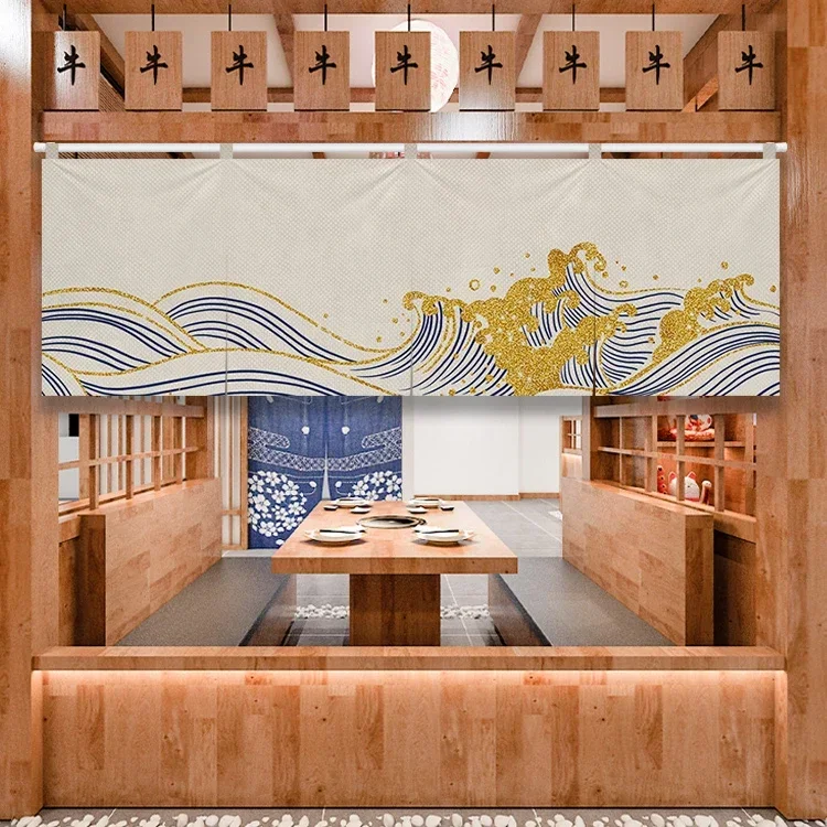 Japanese-style Ocean Wave Pattern Door Head Curtain Restaurant Bar Horizontal Curtain Bar Table