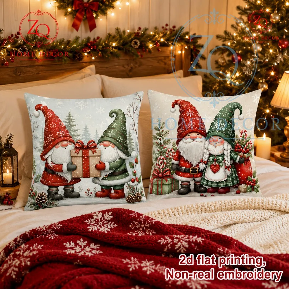 The first item is a retro red  green elf pillowcase th perfectly captures the Christmas spirit creing a warm