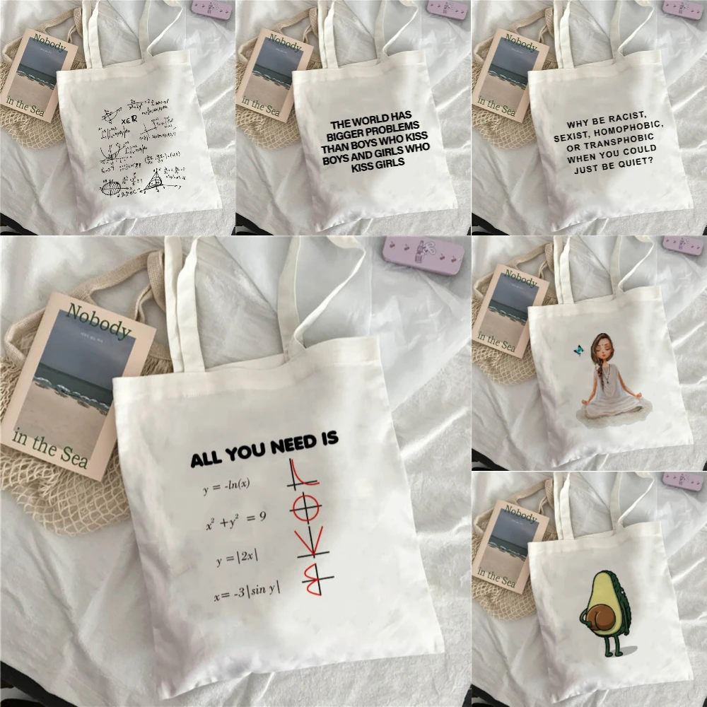 

Functional Equation, Personality Opinion Sentence Canvas Tote Bag for Travel Commute Yoga Shopping Reusable Shoulder Bag Handbag