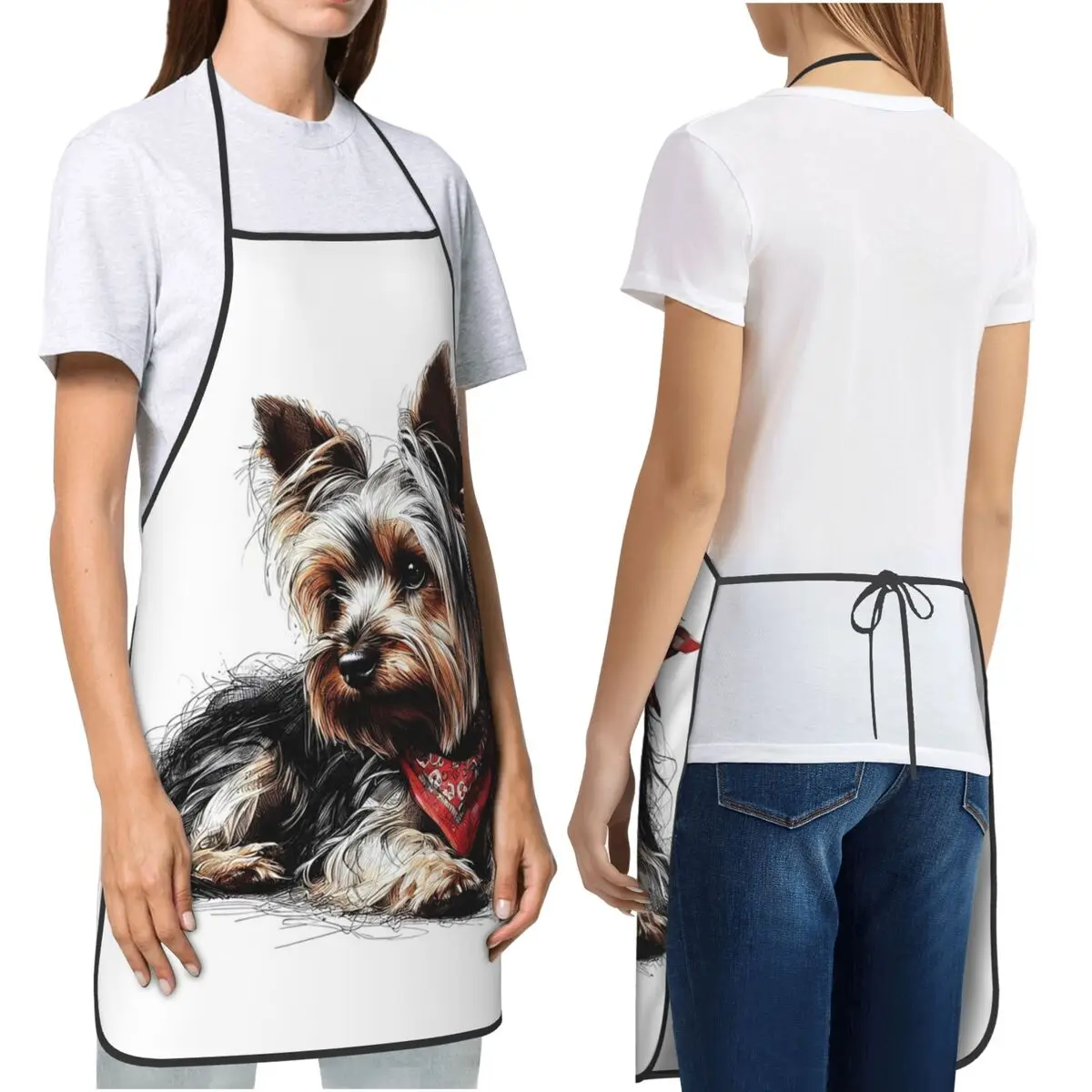 Plalahl Yorkshire Terrier Dog Apron Chef Cooking Baking Tablier Bib Kitchen Cleaning Pinafore for Women Men Painting