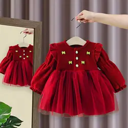 Girl Dress New Autumn Winter Fashion Style New Years Clothes Baby Fleece Formal Dress Red Princess Skirt Girls Casual Dresses