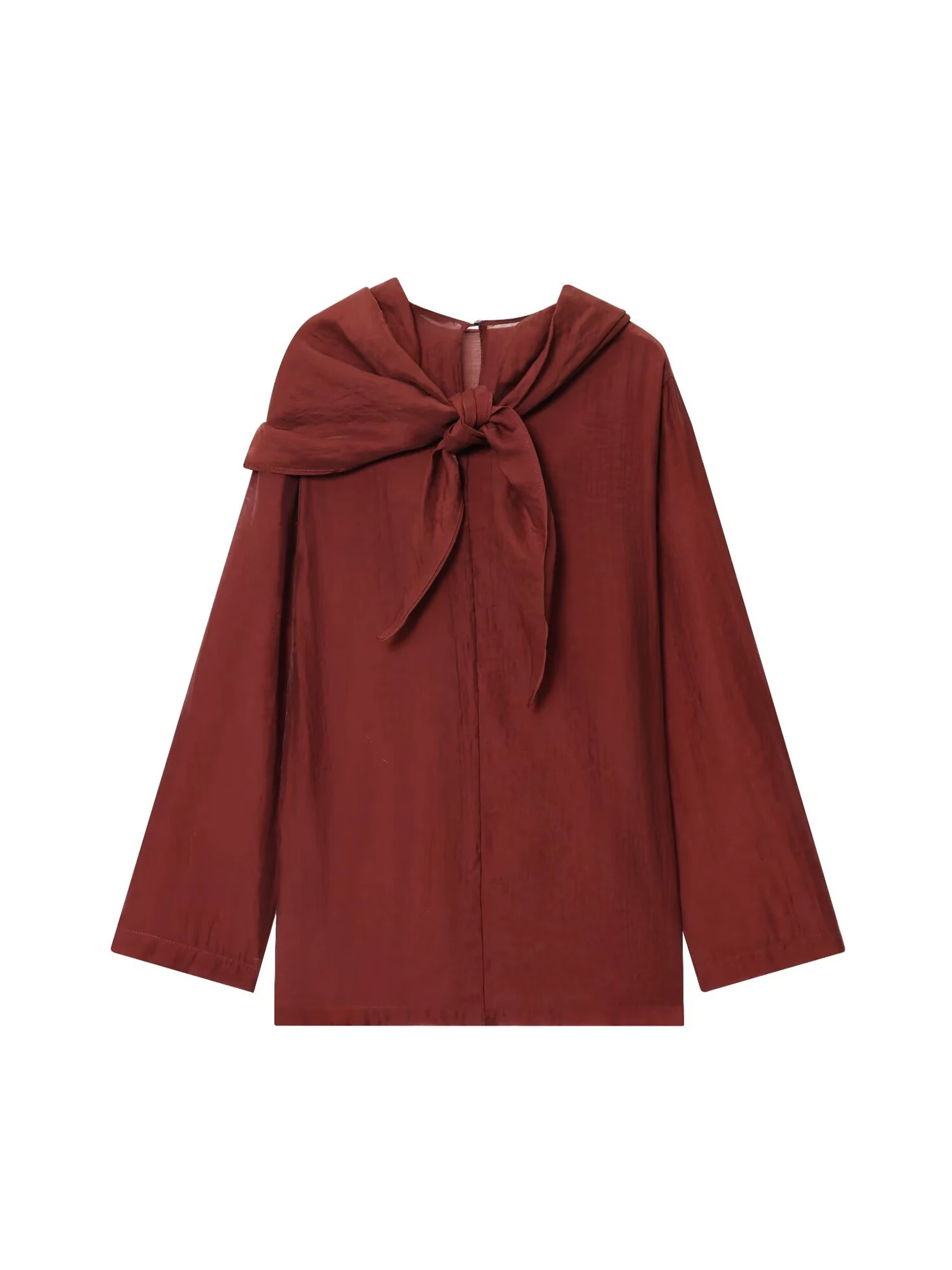 

Women's Burgundy Shirts Blouses Y2k Vintage 2000s Elegant Aesthetic Long Sleeve Oversize Shirt with Scarf Fashion Clothes Autumn