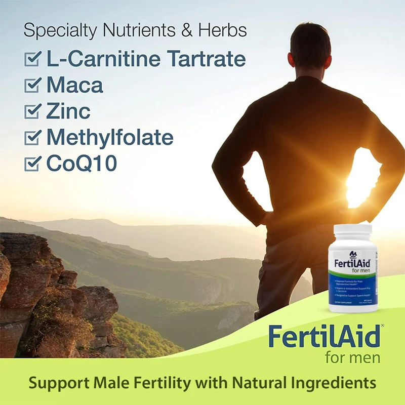 Men\'s prenatal male fertility supplements | Fertility support includes 60 capsules of L-carnitine, zinc, and folate