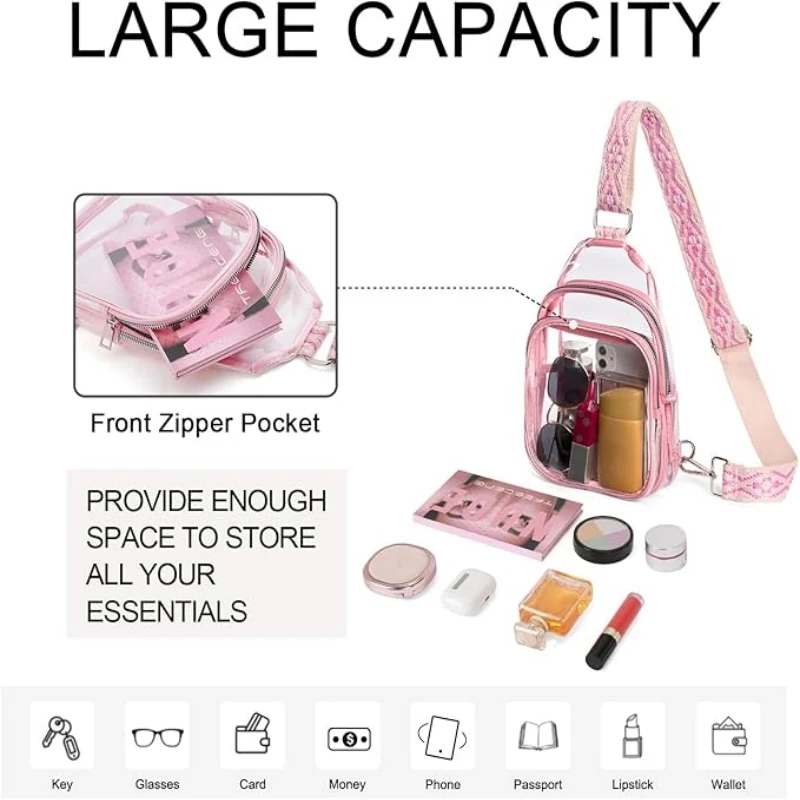 Clear Crossbody Purse Bag, Clear Bag Stadium Approved with Clear Purse for Stadium Events Clear Messenger Bag for Men and Women