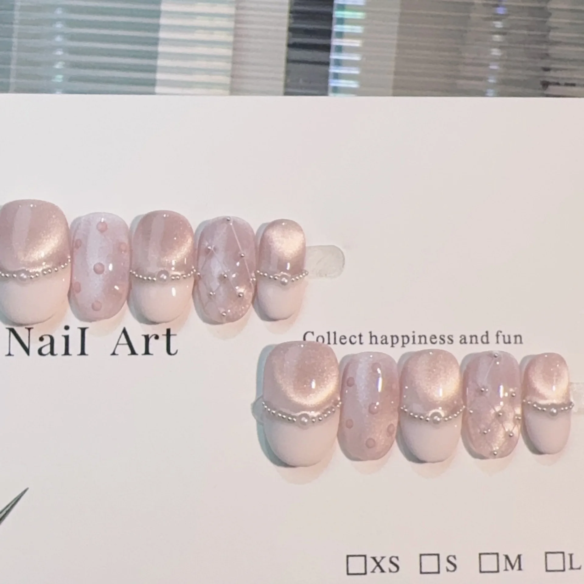 

10 шт., носимые накладные ногти ручной работы, накладные ногти Sweet Cat's Eye Pearl, французские розовые короткие овальные наборы ногтей, готовые