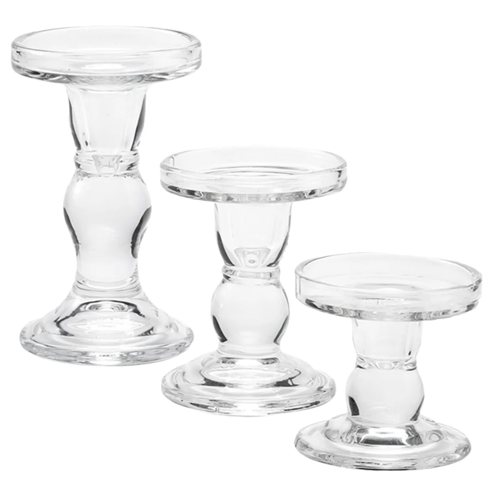 

3Pcs Roman Column Holders Clear Glass Taper Pillar Tea Light Holder for Home Decor Party Dinner Decoration