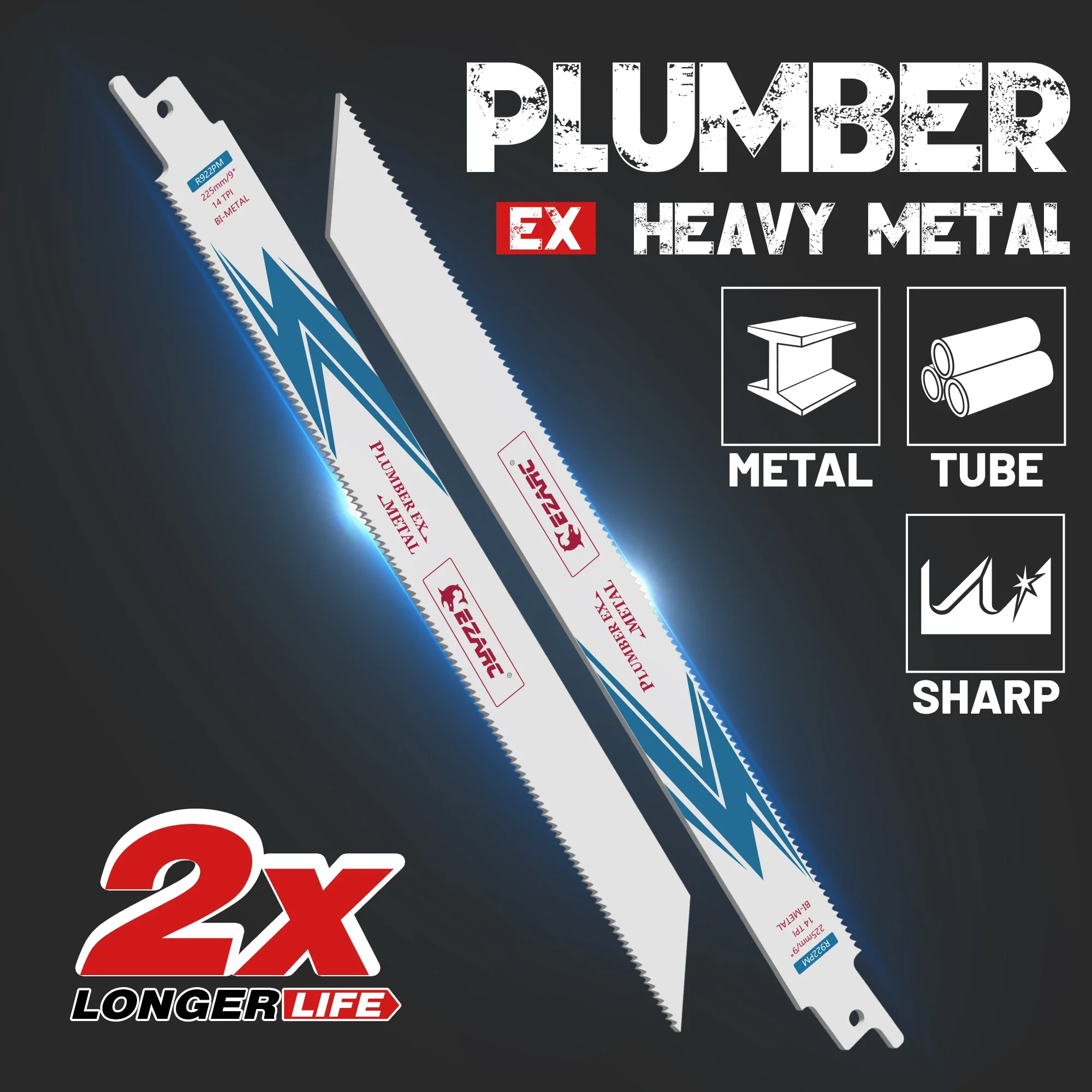 EZARC 25pcs 9inch Reciprocating Saw Blades for Heavy Metal R922PM 14TPI Bi-Metal Cobalt Cutting Sabre Saw Blades Cutting Tools