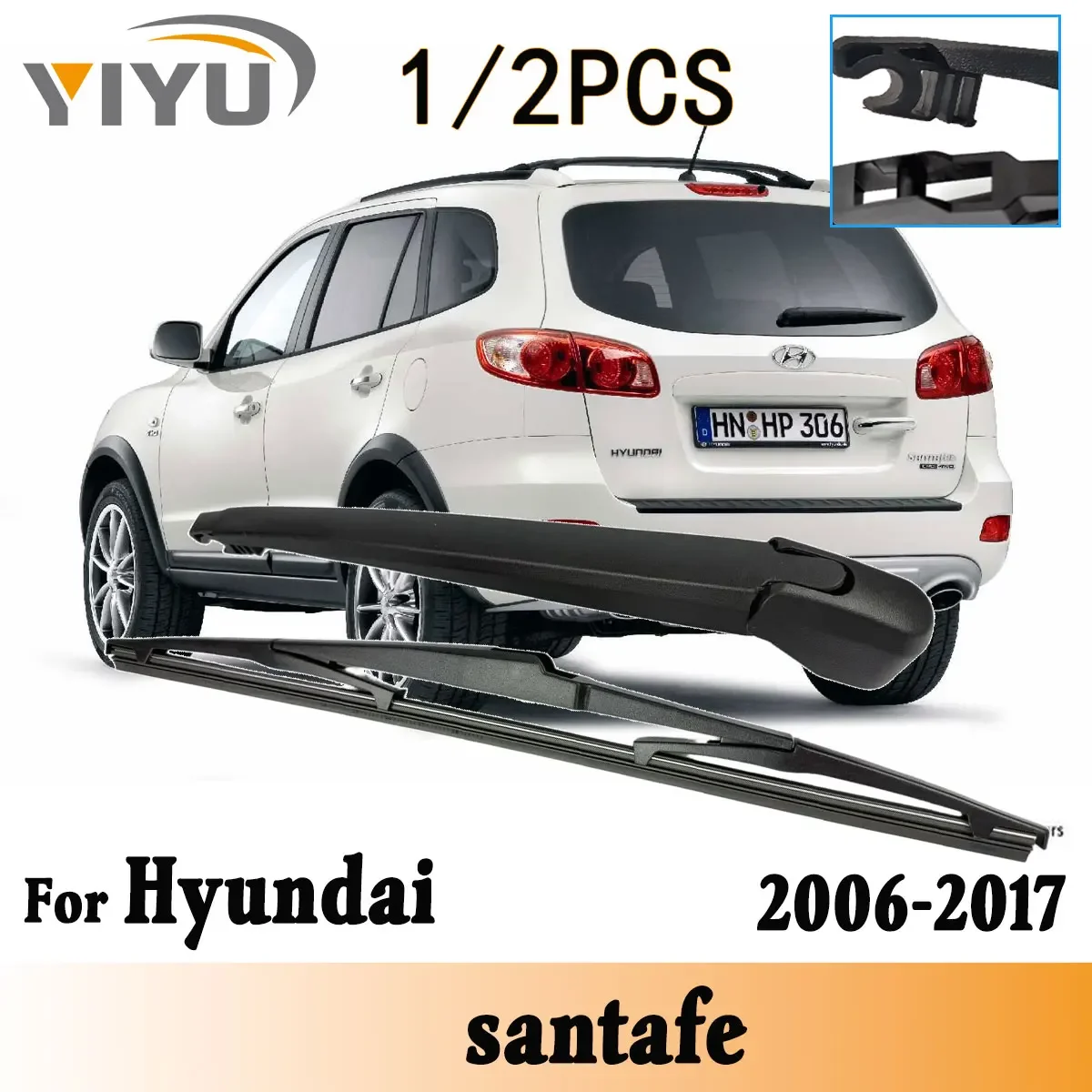 1/2 Stück Heckscheibenwischerblatt-Wischerarm-Set für Hyundai SantaFe 2006--2017 Windschutzscheiben-Rückwischerbürsten Zubehör