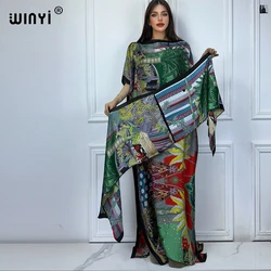 WINYI Catwalk model abaya women muslim sets dress african dubai abaya Crew Neck print Kaftan Elegant Maxi Length Dress