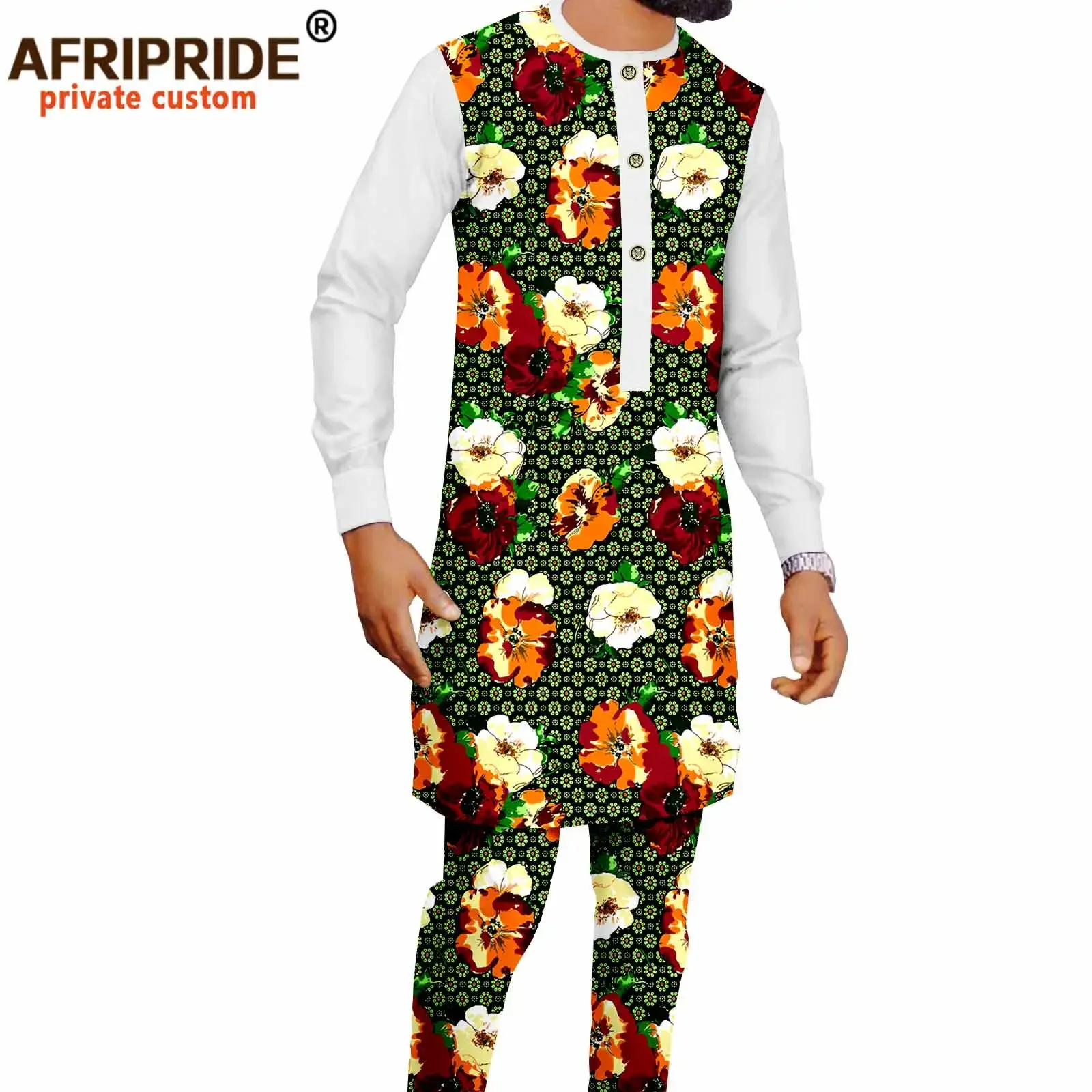 African Clothing for Men Dashiki Printed Single Breasted Jacket and Pants 2 Piece Set Coats Blazer Ankara Outfits Suit A2116030