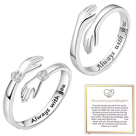 Vintage Silver Color Love Hugging Hands Couple Ring For Men And Women Always With You Forever Adjustable Open Cuff Rings Jewelry