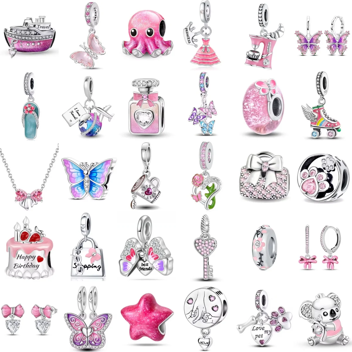

New Authentic 925 Silver Original Pink Series Charm Fit Bracelet Jewelry Couple's Anniversary Gift Perfume Cake Bead Pendant