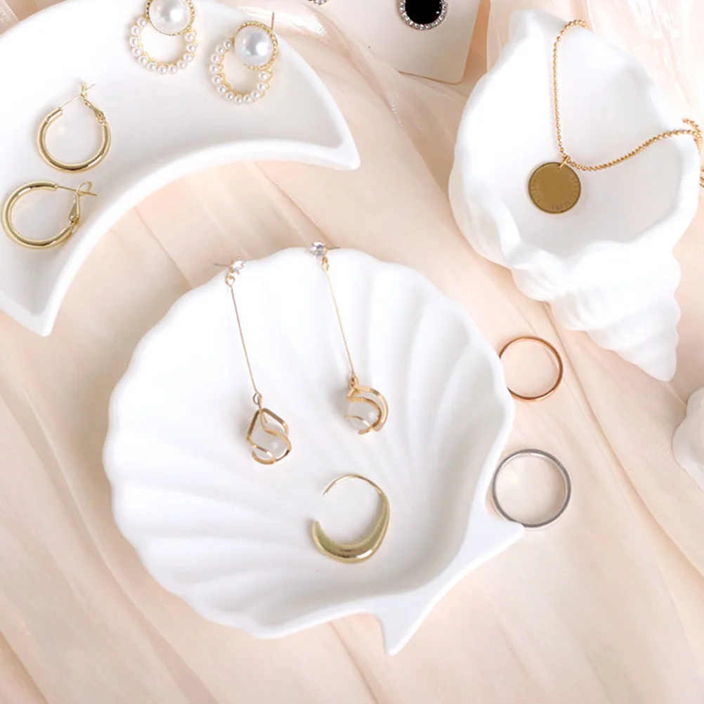 Tray Shell Jewelry Plate Engagement Ring Dish for Vanity Key Entryway Table White Small Trays
