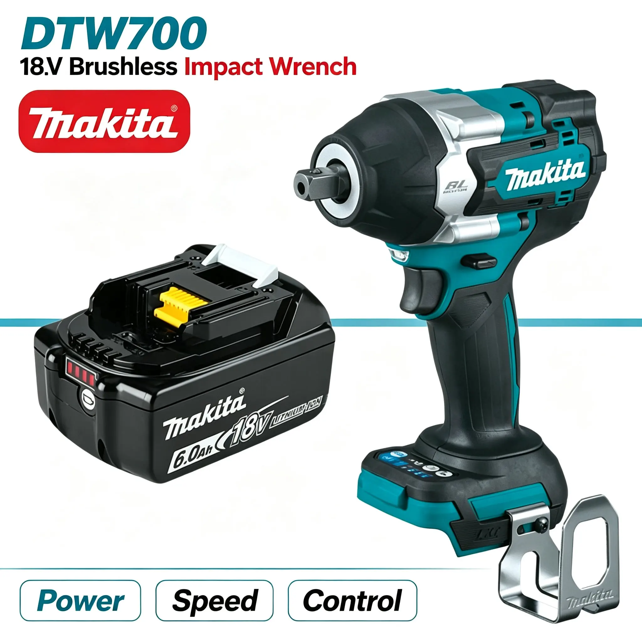 Nuova batteria Makita DTW700, avvitatore a impulsi elettrico senza spazzole con coppia di 1000 N.M, trapano elettrico senza fili, avvitatore da 1/2", utensili elettrici per batteria da 18 V.