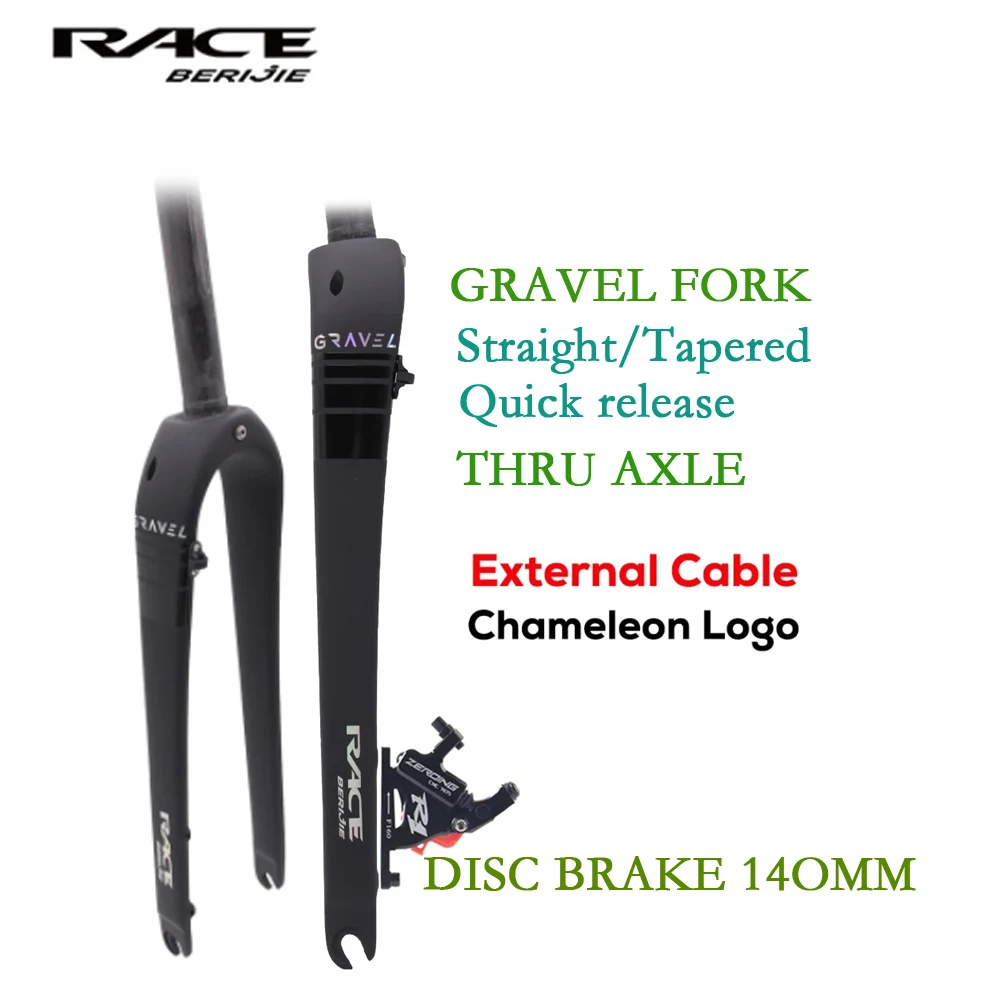 

RACE T1000 Full Carbon Gravel Front Fork,External Cable,Straight/Tapered Tube,Max Tire 700C x 45C,Thru Axle 12x100mm Or QR,Disc