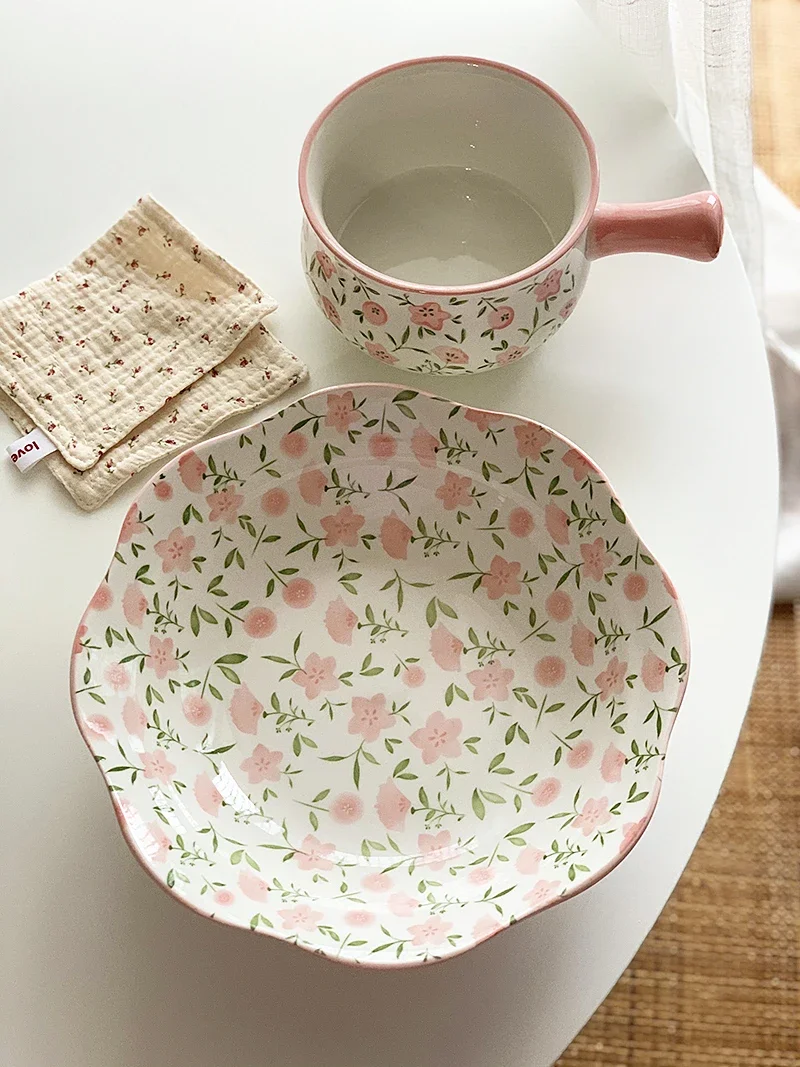 

Spring and summer fresh small pink flower high temperature underglaze ceramic household tableware