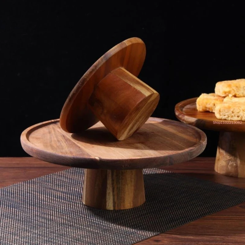 

Acacia Wood Fruit Plate Living Room Household High Foot Cake Solid Dessert Display Table Decoration Kitchen Supplies