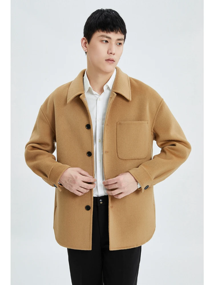 남성용 짧은 양면 100% 울 코트 스타일, 클래식 원단 두꺼운 가을 겨울 
