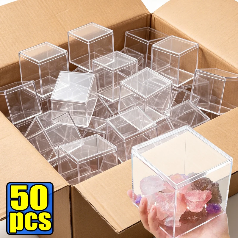 50pc Transparent Plastic Boxes Candy Dessert Display Packaging Gift Box Ornament Boutique Square Storage Jewelry Boxes Wholesale