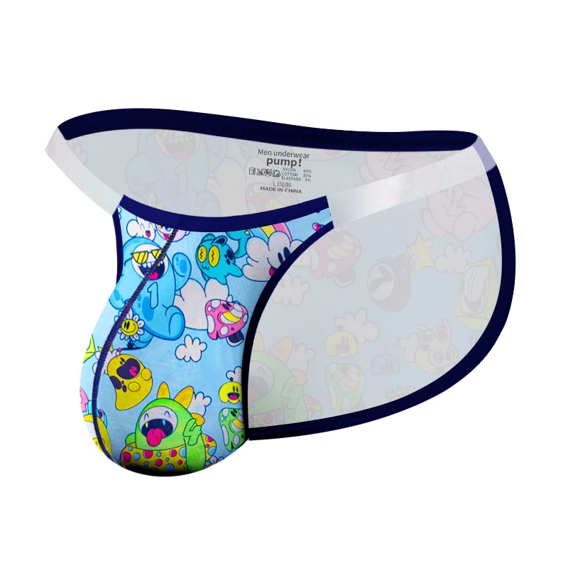 

Мужское милое нижнее белье с мультяшной анимацией, мужские модные трусы-бикини с прозрачным поясом, трусики с подъемом бедер, сексуальные мужские треугольные трусы с низкой талией