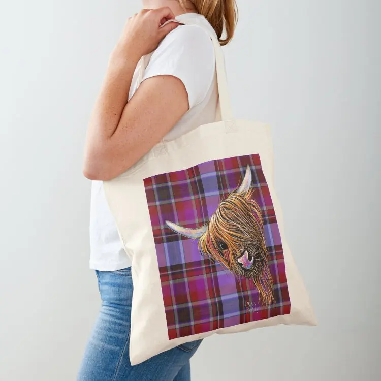 

SCoTTiSH HiGHLaND CoW ' TaRTaN NooDLeS P ' by SHiRLeY MacARTHuR Tote Bag ecological bags Lady bag large tote bag