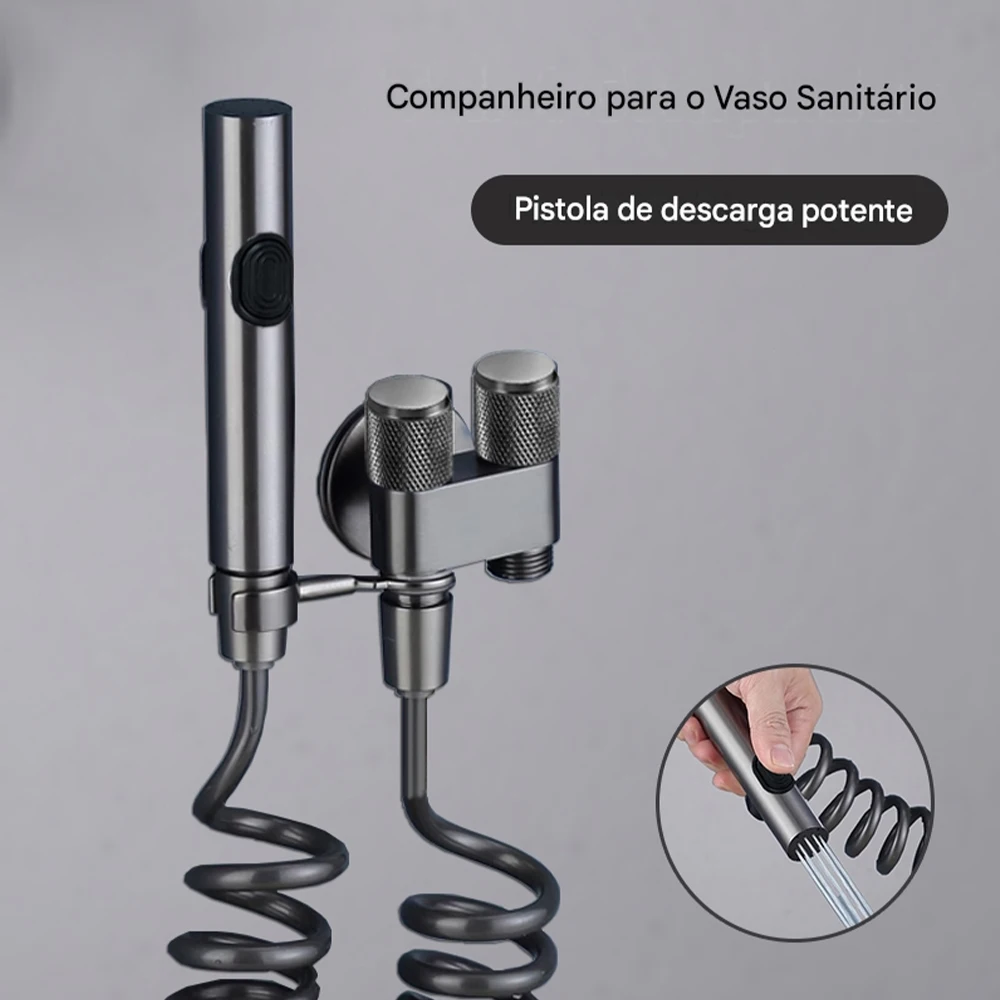Ducha Higiênica Profissional em Aço Inoxidável com 2 Saídas de Derivação, Registro de Luxo e 2 Modos de Limpeza
