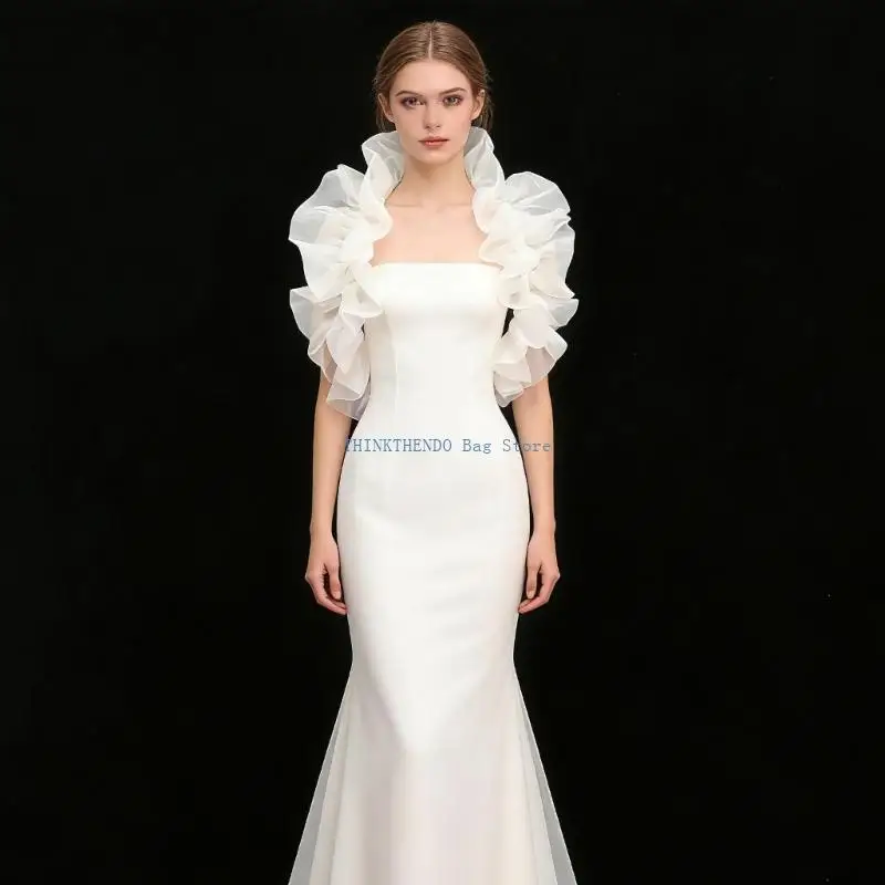 340D Gauze Shawl Elegant Ruffle Shoulder Wrap Neck Scarf For Women Special Occasion
