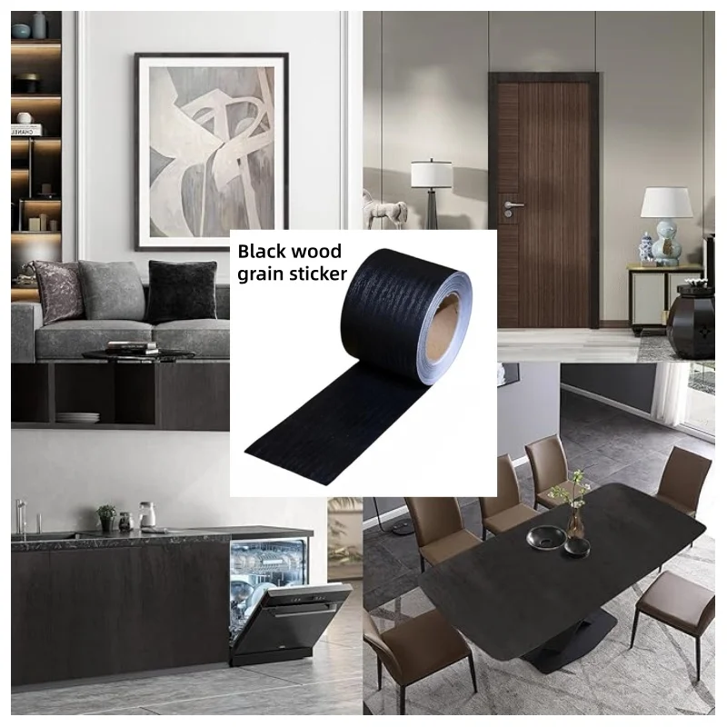 Self Adhesive Black Wood Grain Sticker, Suitable for Repairing and Refurbishing Furniture, Repairing Damaged Door Frame Stickers