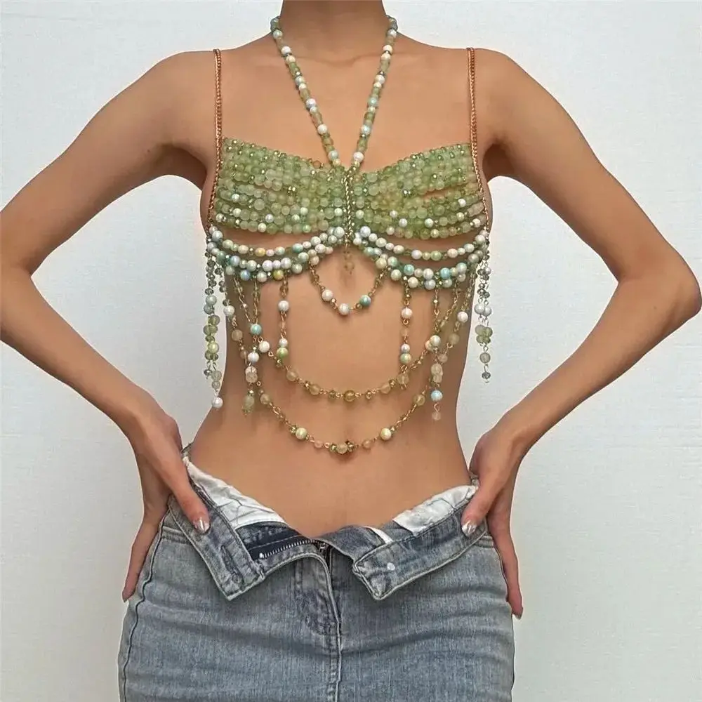 

Модное, уникальное и сексуальное ожерелье с вырезом на цепочке для тела, европейское и американское ожерелье ручной работы из бисера