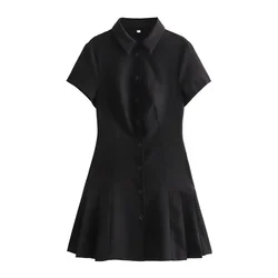 Taop&Za 2024 Spring New Product Women's Fashion Casual Polo Collar Short sleeved Shirt Style Mini Dress