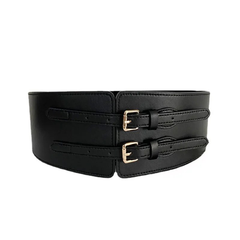 Cummerbunds واسعة للغاية لمعطف المرأة تمتد الخصر أسود بني اللون طبقة مزدوجة تصميم الخصر الأختام موضة مشد الفتيات #4