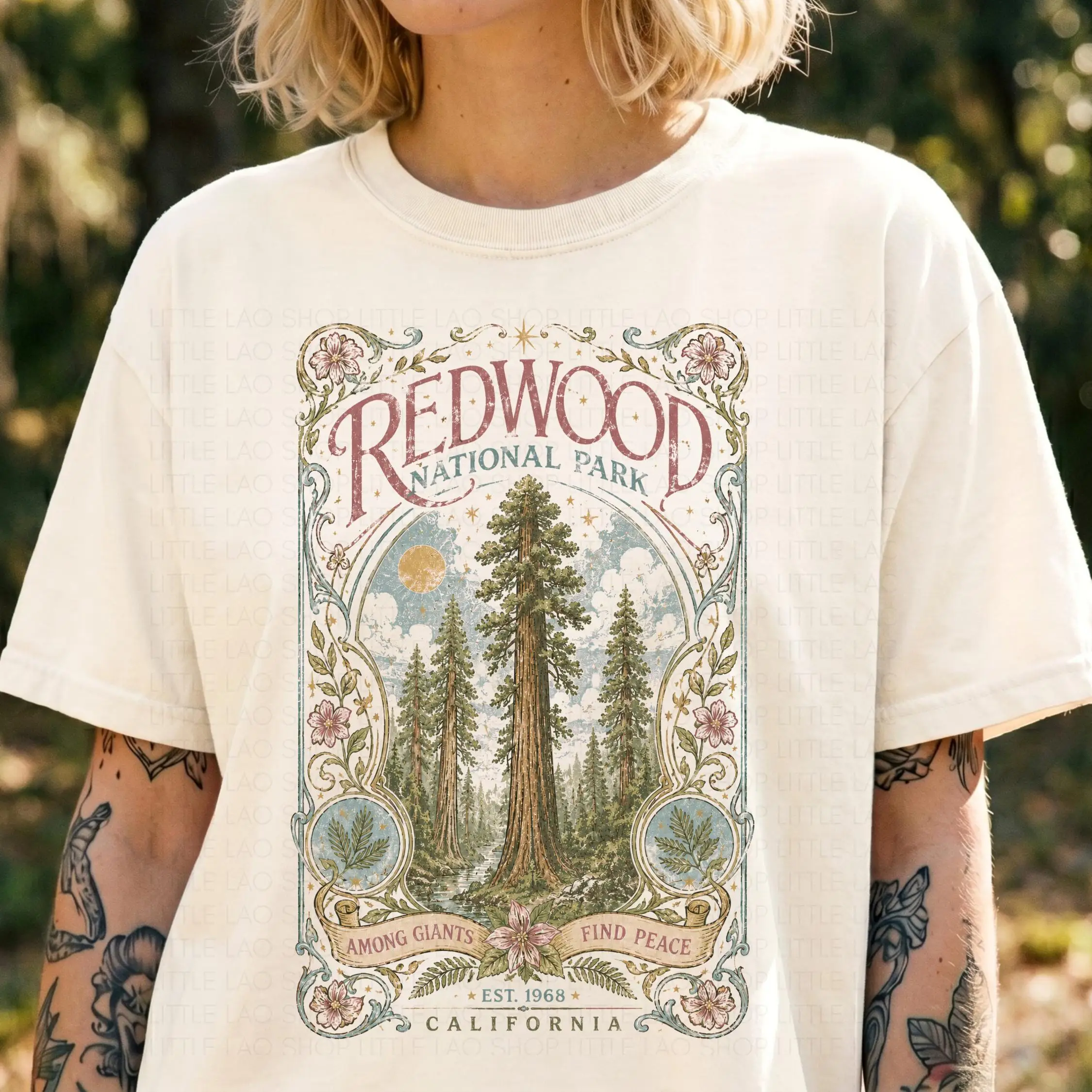 Redwood National Park Shirt: Vintage Botanical Forest Tee, Among Giants Find Peace, Cottagecore Nature Shirt, California T-shirt