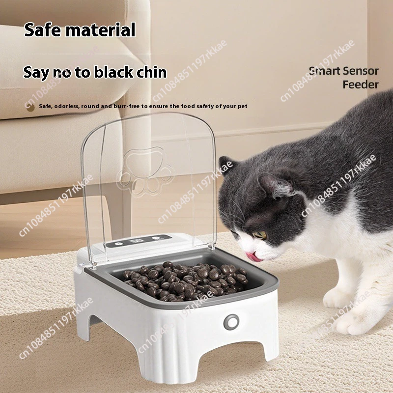 Cat automatic induction feeder regularly and quantitatively open the lid to keep fresh stainless steel bowl