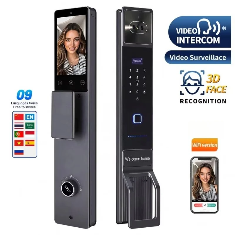 HanDaily Facial Recognition Video Intercom Door Lock 3D Liveness Detection Fingerprint Remote Unlock App for Front Door