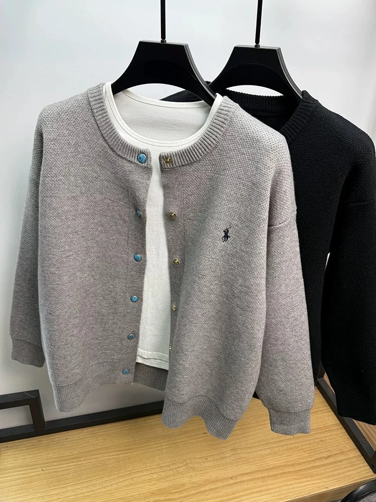 

High quality knitted cardigan men's fashion luxury pony embroidery unique button design classic Paul brand casual sweater coat
