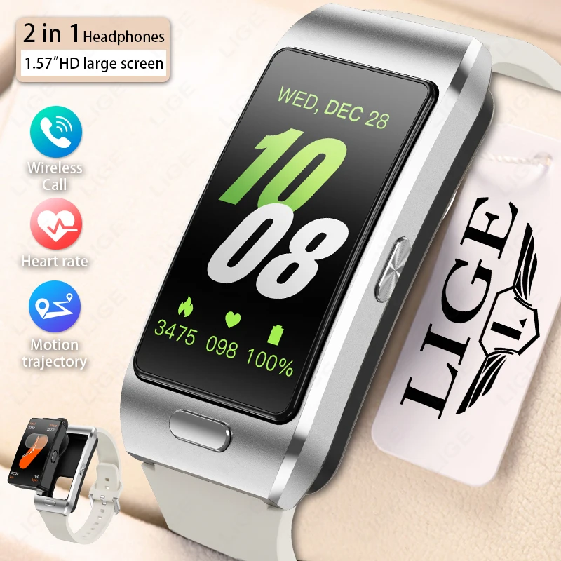

LIGE Smart Watch 2 In 1 TWS Headset 1.57" Men Women GPS Sports Fitness ECG Heart Rate Watches Bluetooth Call Music Smartwatch