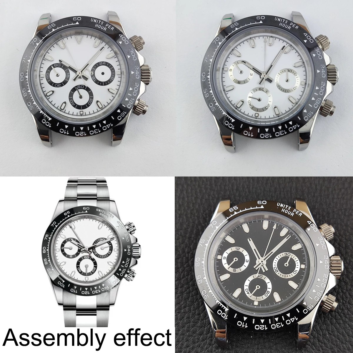 VK63 Movement Case 39mm Mens Luminous Panda Dial Quartz Watch Chronograph Electronic Watch Luminous Dial Hands Watch Accessories