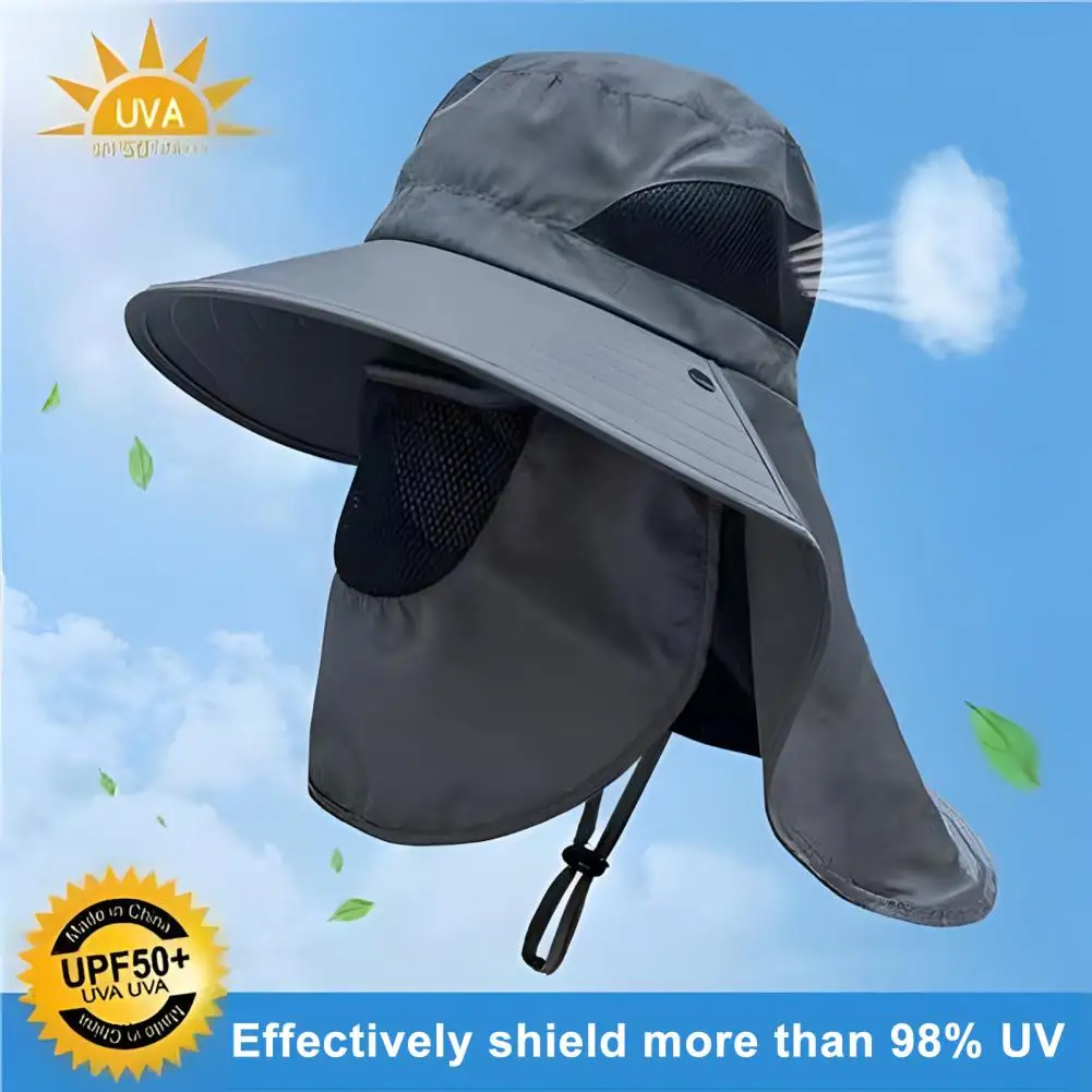 Summer Sun Hat Adjustable Windproof Rope Sun Hat Men Women Visor Bucket Hat with Neck Flap And Face Guard Wide Brim Fishing Hats